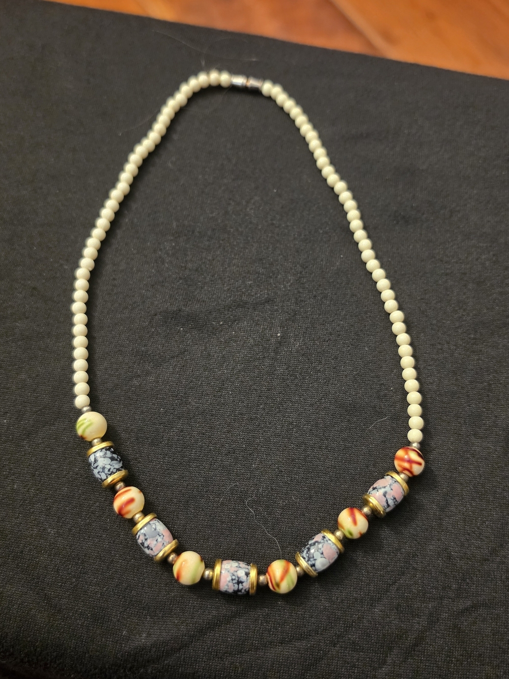 Handcrafted Beaded Women’s Necklace — Cream with Pink & Blue Accents